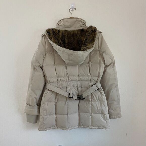 Woolrich Blizzard Parka Down Winter Jacket Hooded Puffer Women Beige Size‎ L - Picture 2 of 14